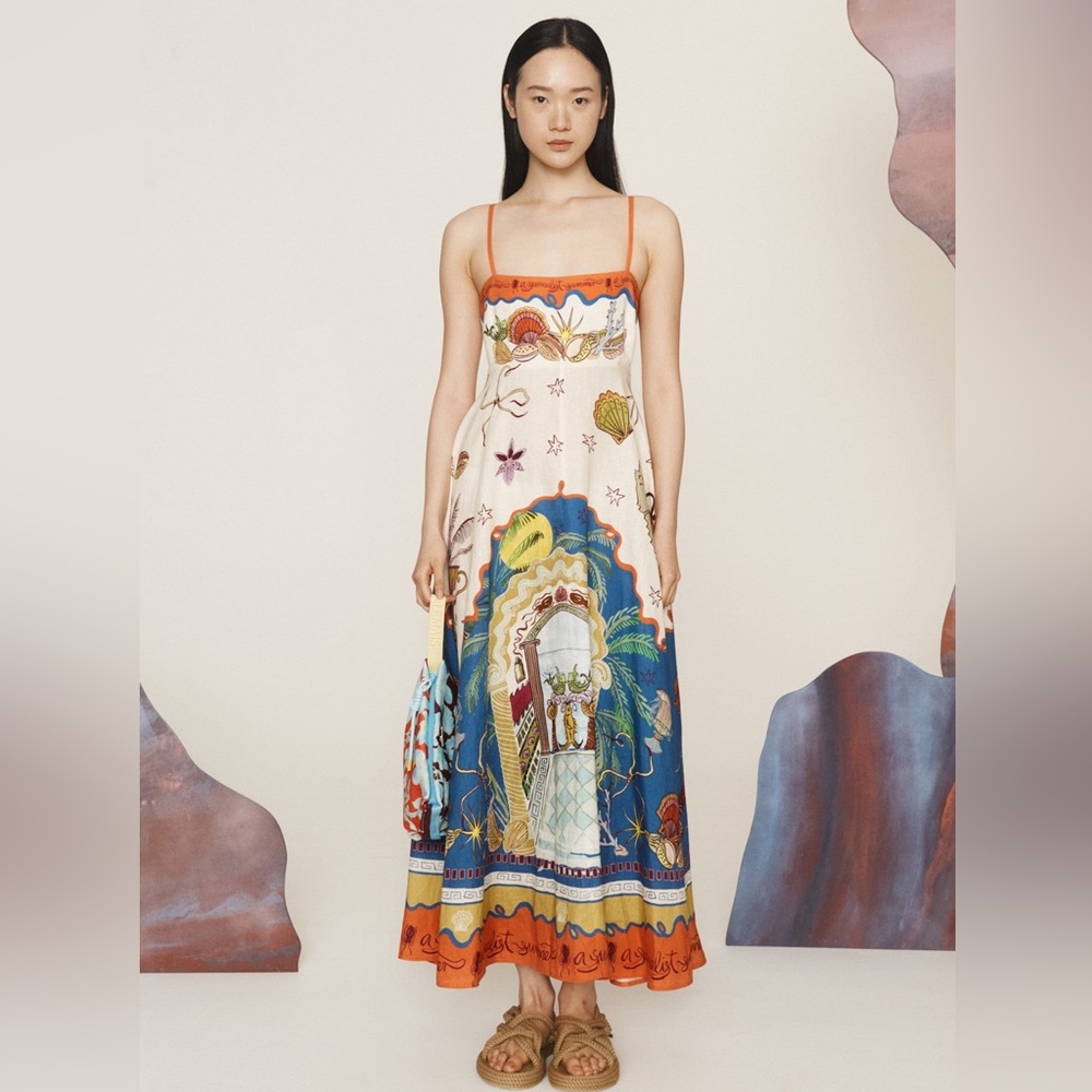 ALEMAIS surrealist summer maxi dress, size 4 USA, mint condition